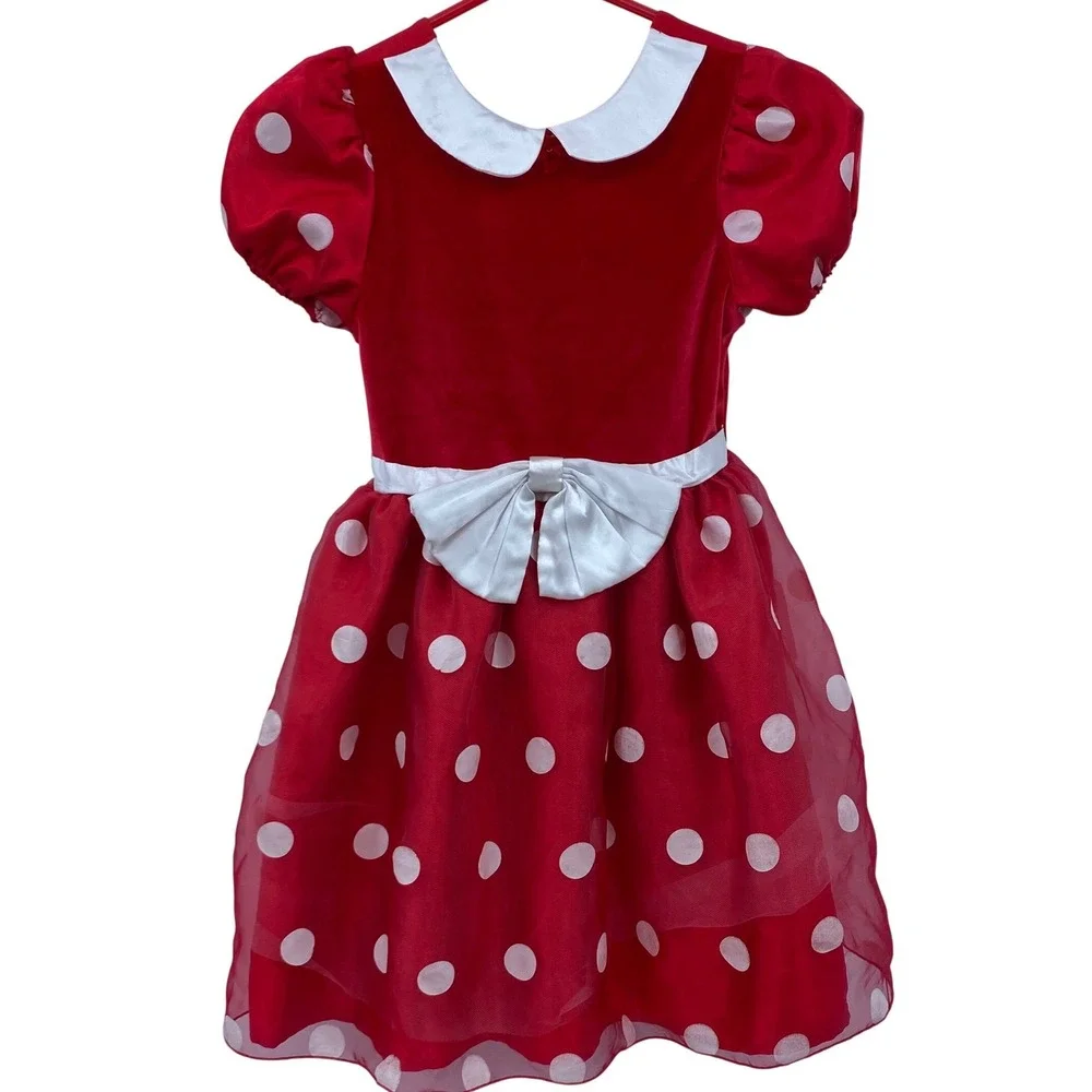Disney Store Minnie Mouse Red Polka Dot Velvet Tulle Dress Girls Size 6/6X - Picture 1 of 9